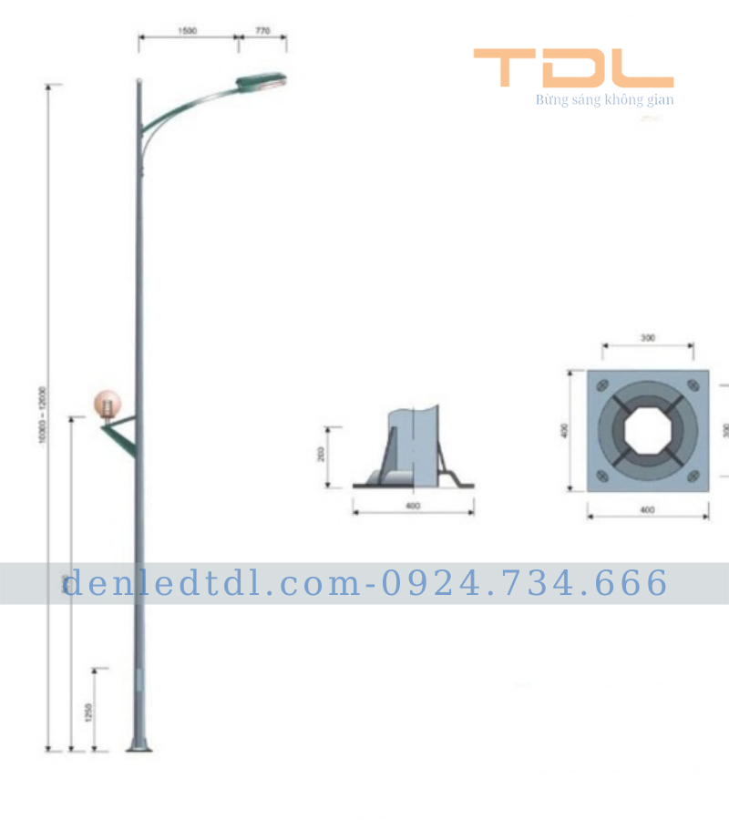 cột đèn đường bát gicas côn trrong TDLC-DR06